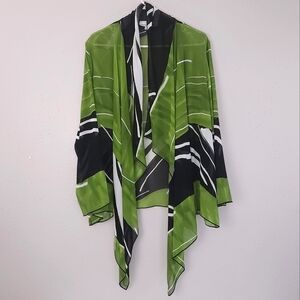 Caroline Rose Open Front Cardigan Draped Kimono Abstract Lightweight Jacket